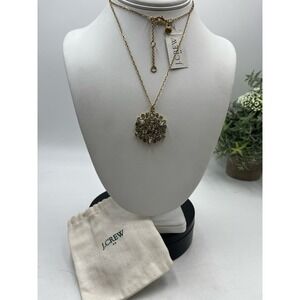 J. Crew‎ Long Shiny Bling Rhinestone Sunburst Pendant Gold Tone Necklace New